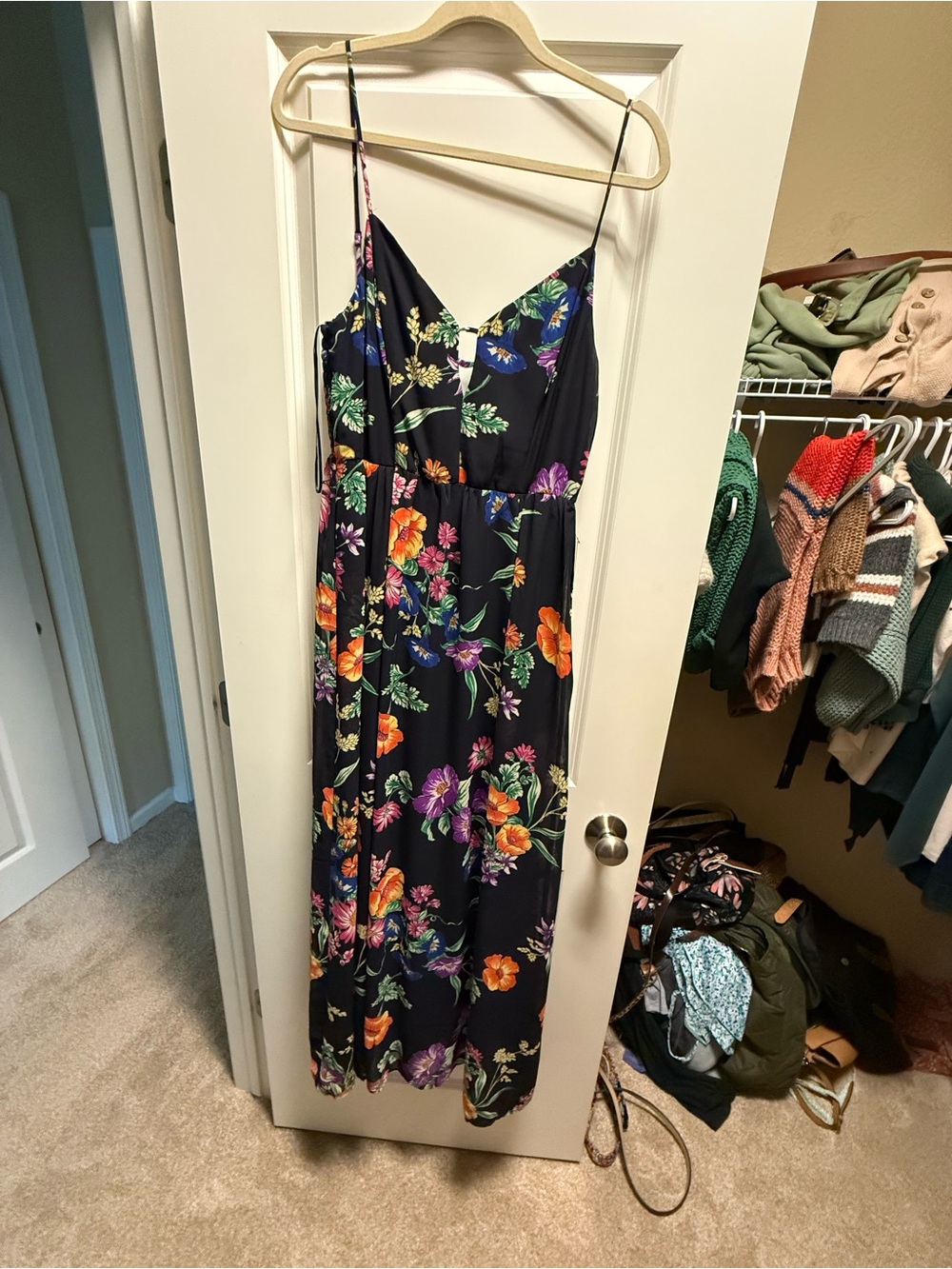 Express Navy Floral Spaghetti-Strap Maxi Dress
